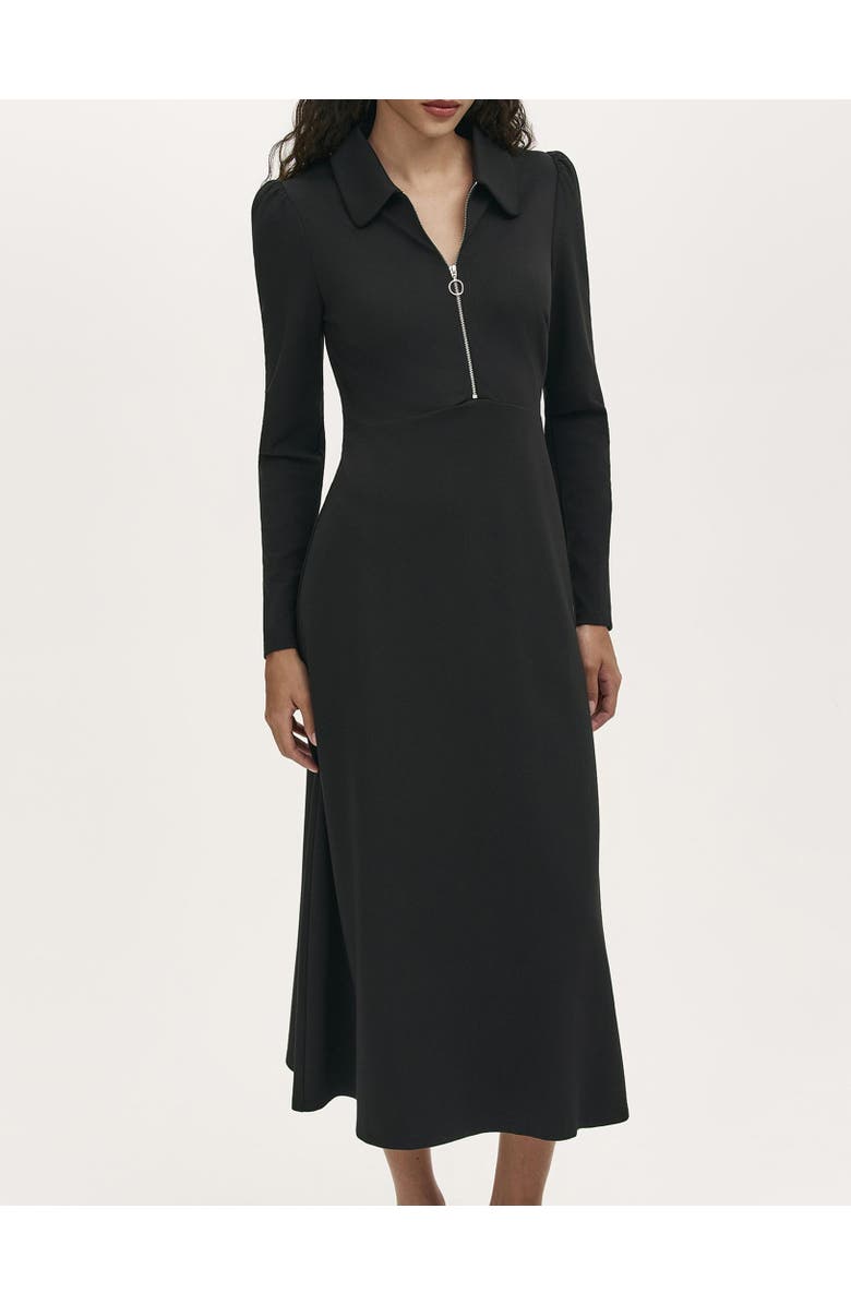 Finery London Elvira Ponte Jersey Zip Front Midi Dress, Alternate, color, Black