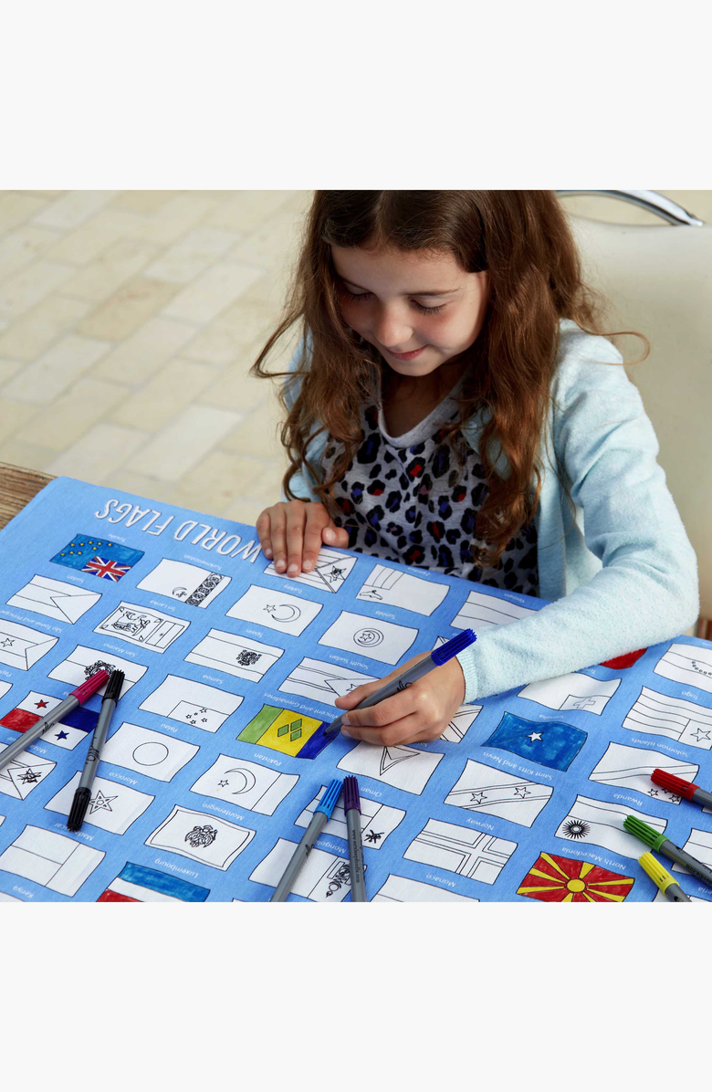 Eat Sleep Doodle World Flags Tablecloth, Alternate, color, Light Blue