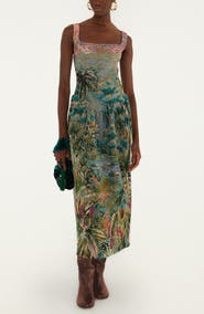 FARM Rio Petricor Sleeveless Jacquard Midi Dress