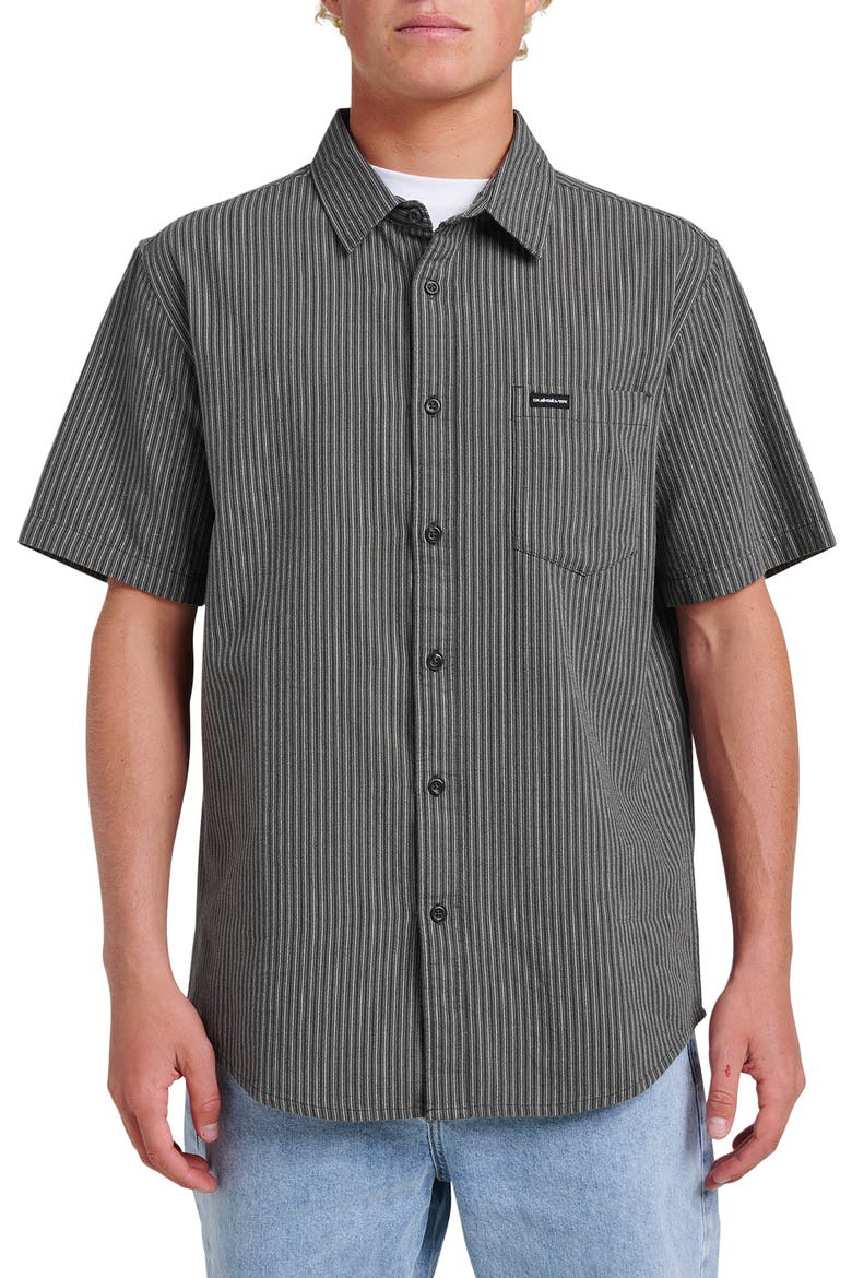 Oxford Stripe Classic Short Sleeve Button-Up Shirt, Main, color, PHANTOM