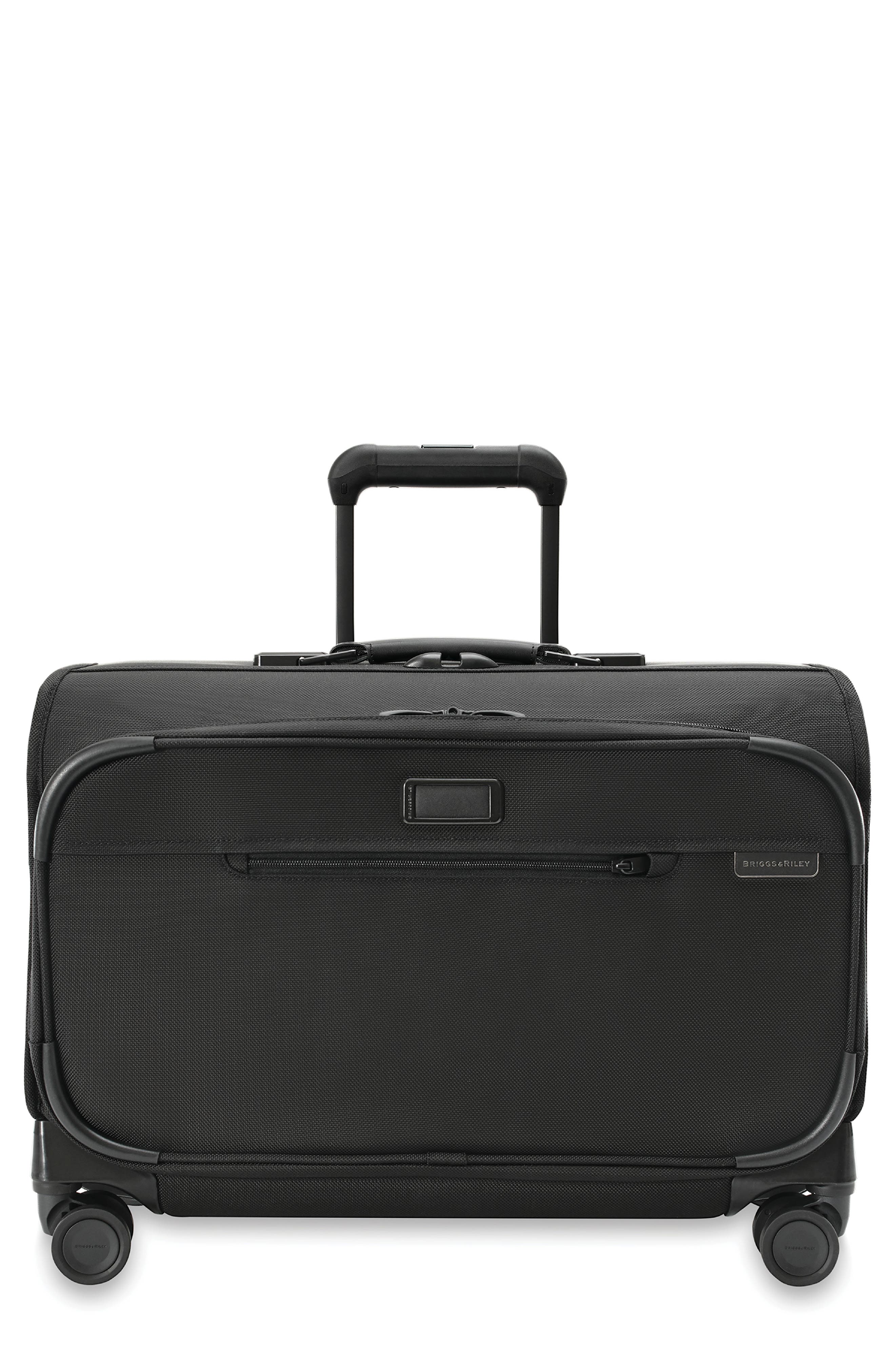 Briggs & Riley Baseline Wide Spinner Carry-On Garment Bag, Main, color, Black