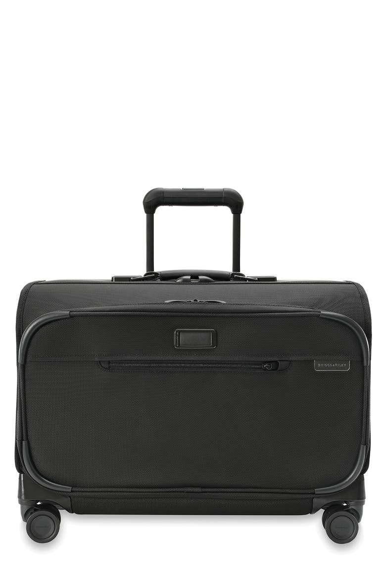 Baseline Wide Spinner Carry-On Garment Bag, Main, color, BLACK