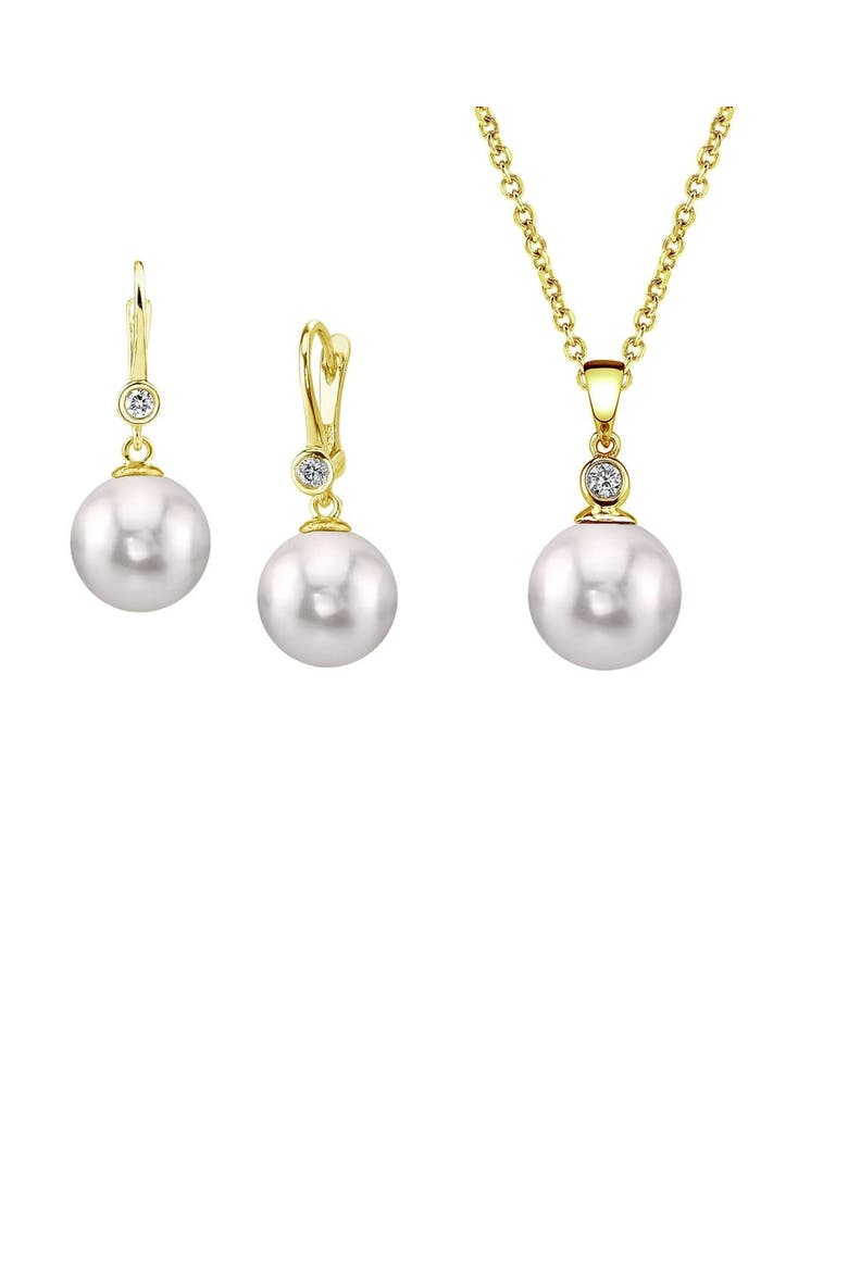 14K Gold White Akoya Cultured Pearl & Diamond Michelle Jewelry Set, Main, color, Yellow Gold