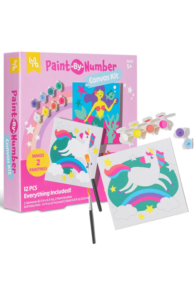 Unicorn & Mermaid Paintbynumber Canvas Kit 5+, Alternate, color, Multicolored