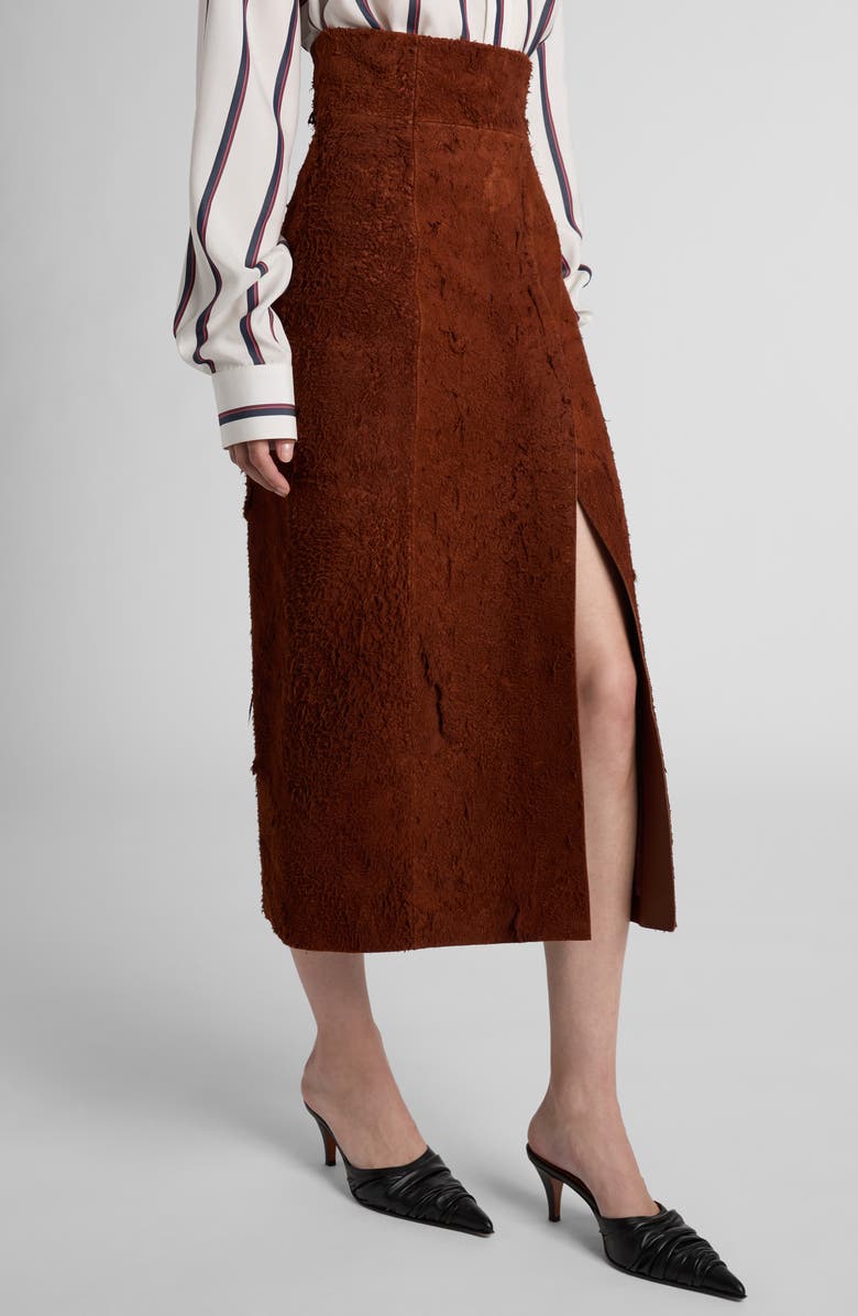 McQueen Distressed High Waist Suede Pencil Skirt, Alternate, color,