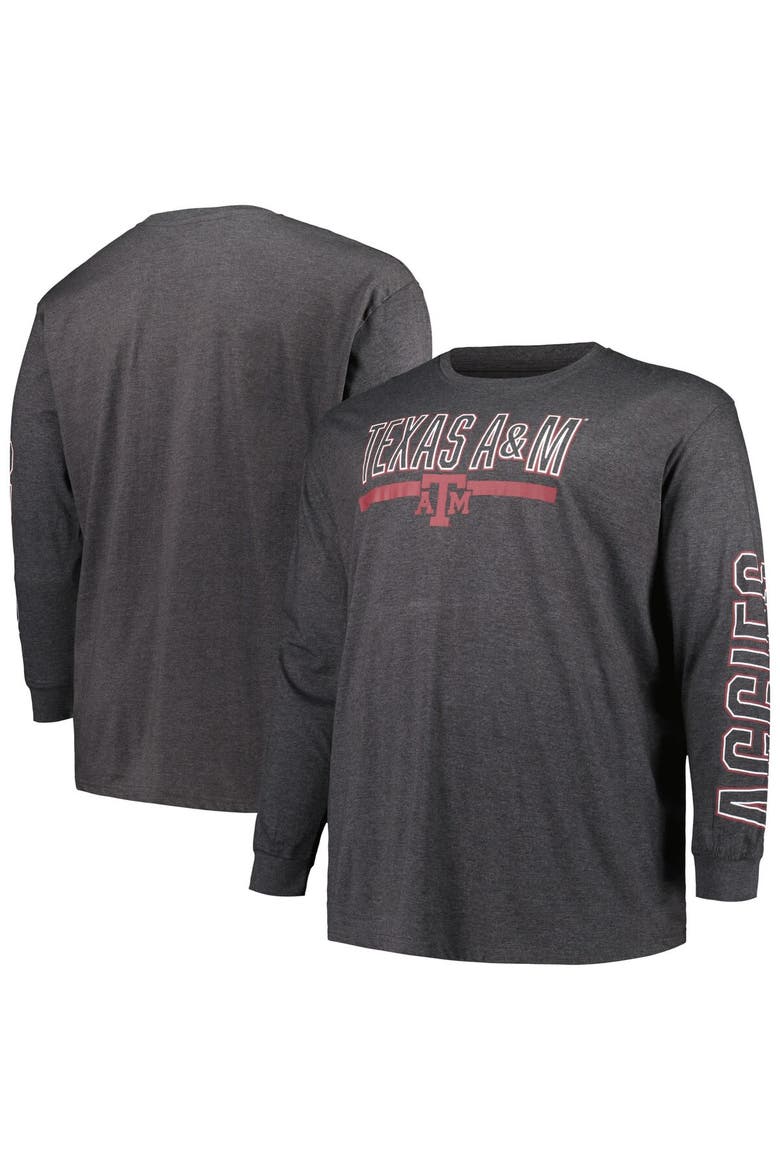 Men's Profile Heather Charcoal Texas A&M Aggies Big & Tall Two-Hit Graphic Long Sleeve T-Shirt, Main, color, Heather Charcoal