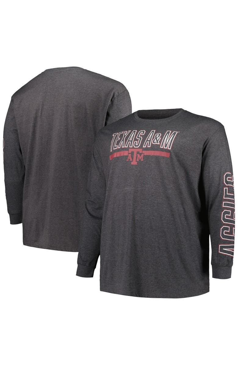 PROFILE Men's Profile Heather Charcoal Texas A&M Aggies Big & Tall Two-Hit Graphic Long Sleeve T-Shirt, Main, color, Heather Charcoal
