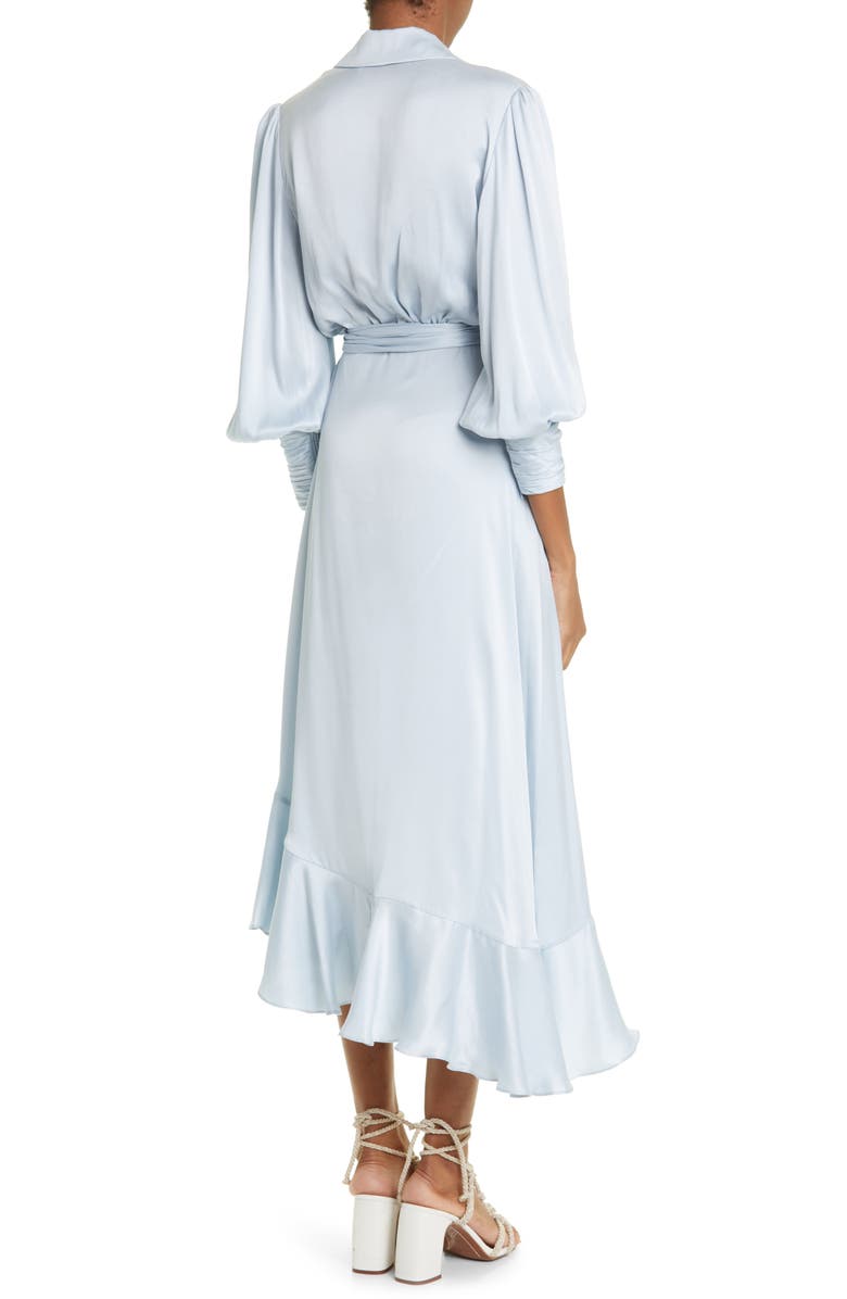 Zimmermann Long Sleeve Asymmetric Silk Wrap Dress, Alternate, color, 