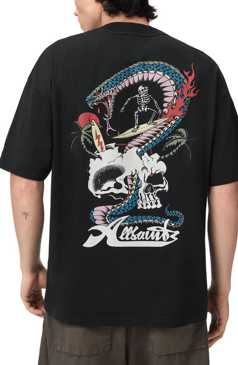 AllSaints Snakepit Crewneck Graphic T-shirt, Alternate, color, Washed Black