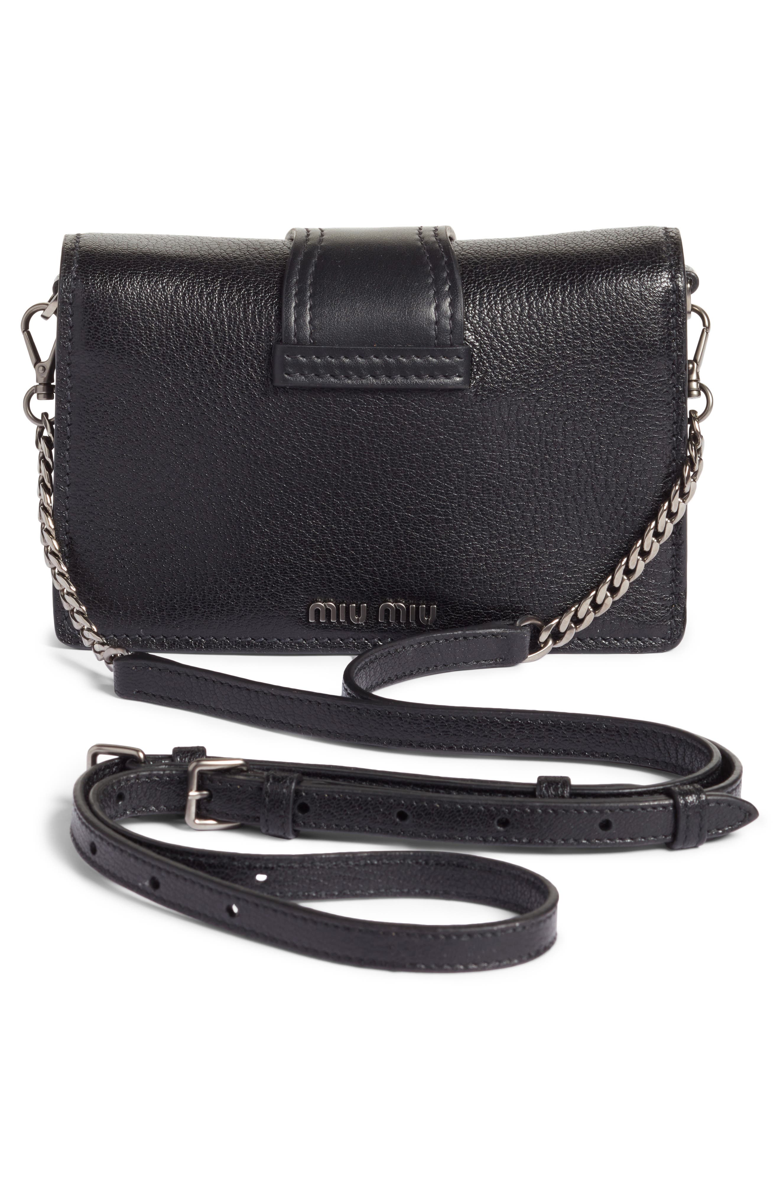 Miu Miu Lady Madras Crystal Embellished Leather Crossbody Bag, Alternate, color, 