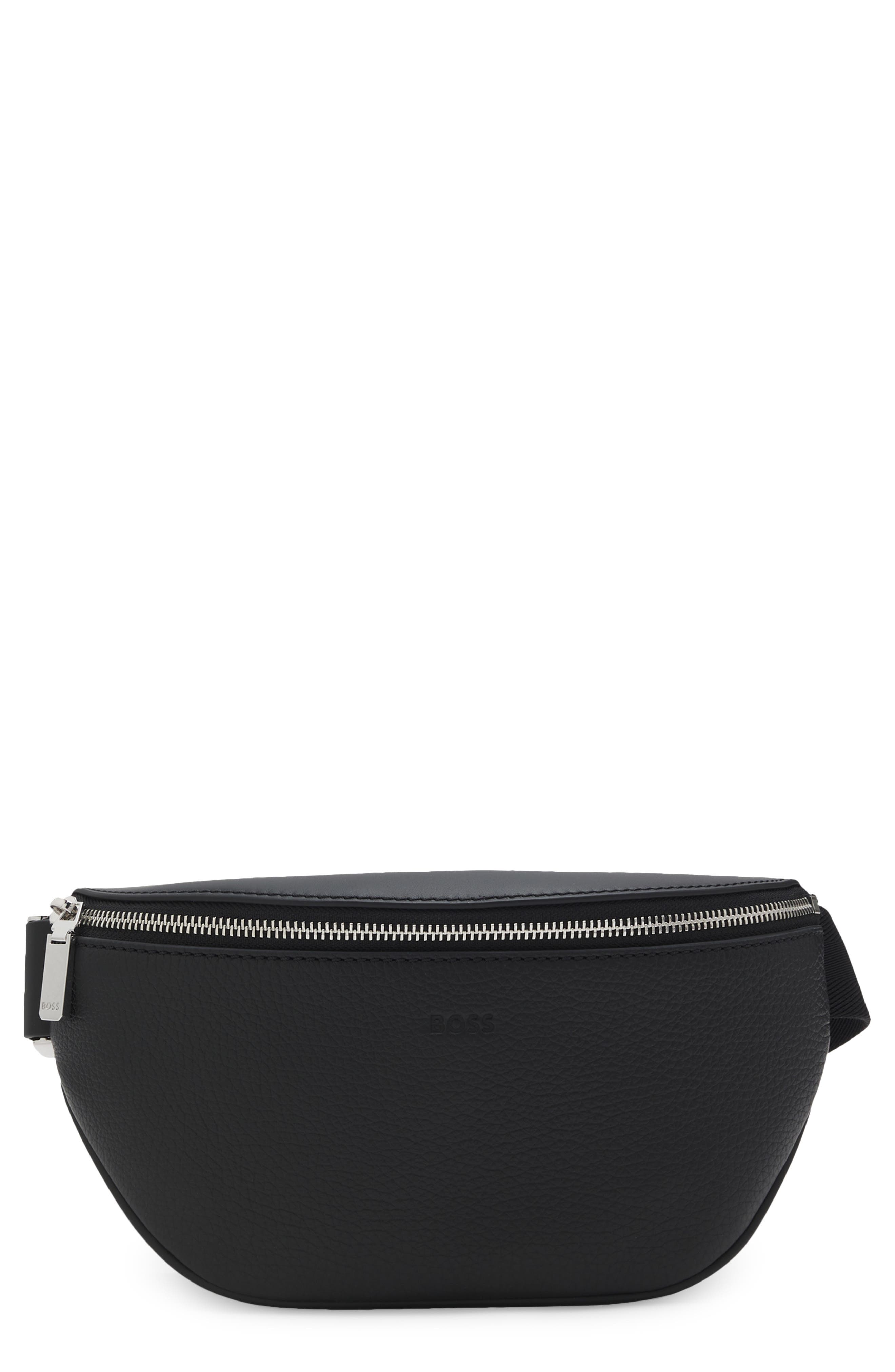 HUGO New Crosstown Leather Belt Bag, Main, color, Black