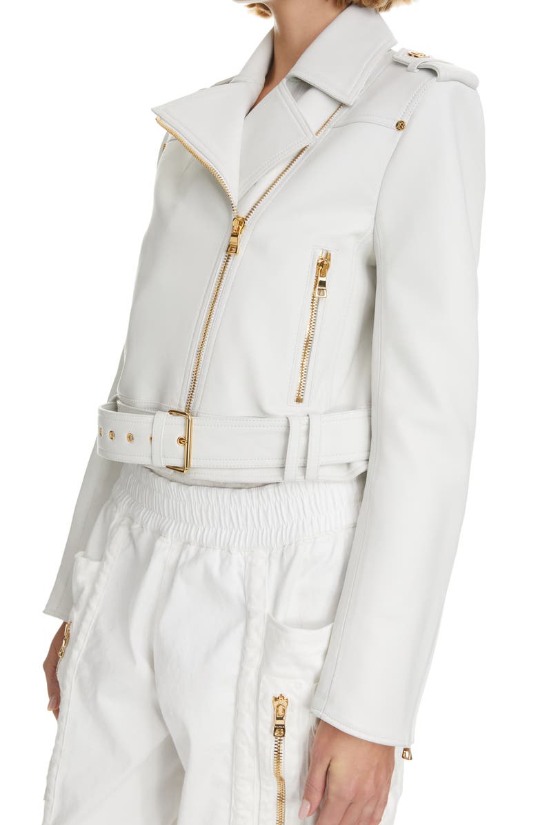 Balmain Belted Leather Biker Jacket, Alternate, color,