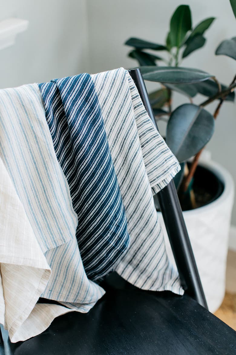 Boat Stripe Linen Napkins - Set of 4, Alternate, color, White/Blue 20" x 20"