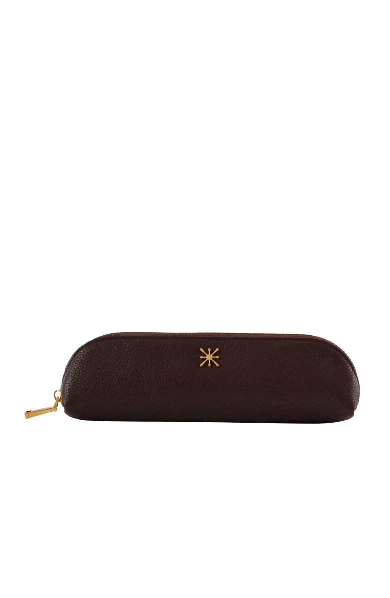 Esthera Leather Pencil Case, Main, color, Coffee Brown
