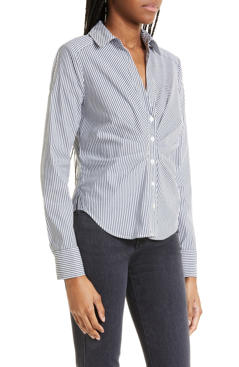 Veronica Beard Unity Stripe Stretch Cotton Blend Button-Up Shirt, Alternate, color, 