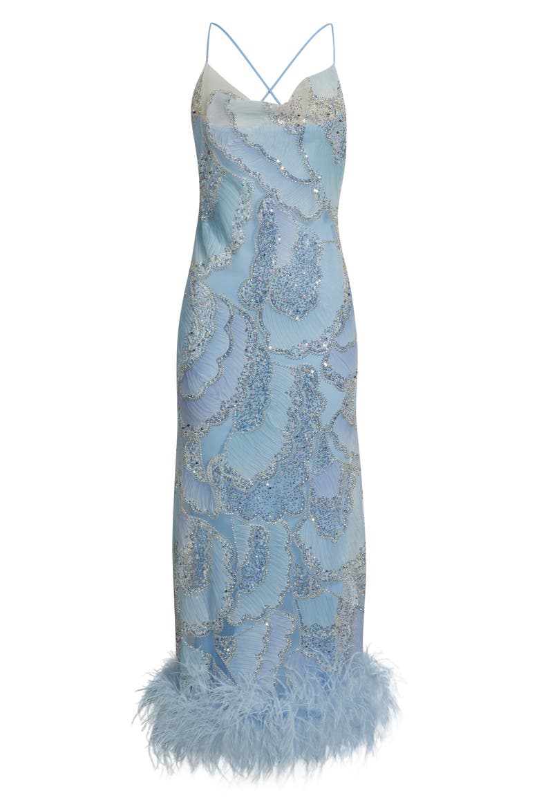 Shani Sequin Ostrich Feather Hem Gown, Alternate, color, BABY BLUE