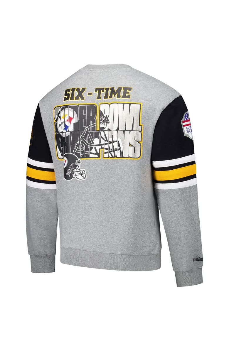 Mitchell & Ness Men's Mitchell & Ness Heather Gray Pittsburgh Steelers All Over 4.0 Vintage Logo Pullover Sweatshirt, Alternate, color, Heather Gray