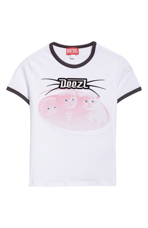 Diesel White Cotton T-shirt With Print And Contrasting Edges In White