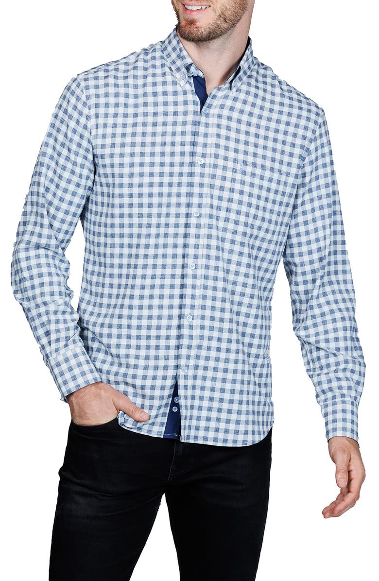 TailorByrd Classic Fit Gingham Performance Button-Down Shirt, Alternate, color, Light Grey Heather