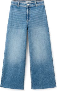 MANGO Catherin Frayed High Waist Wide Leg Culotte Jeans