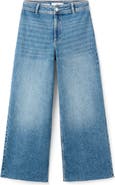 MANGO Catherin Frayed High Waist Wide Leg Culotte Jeans