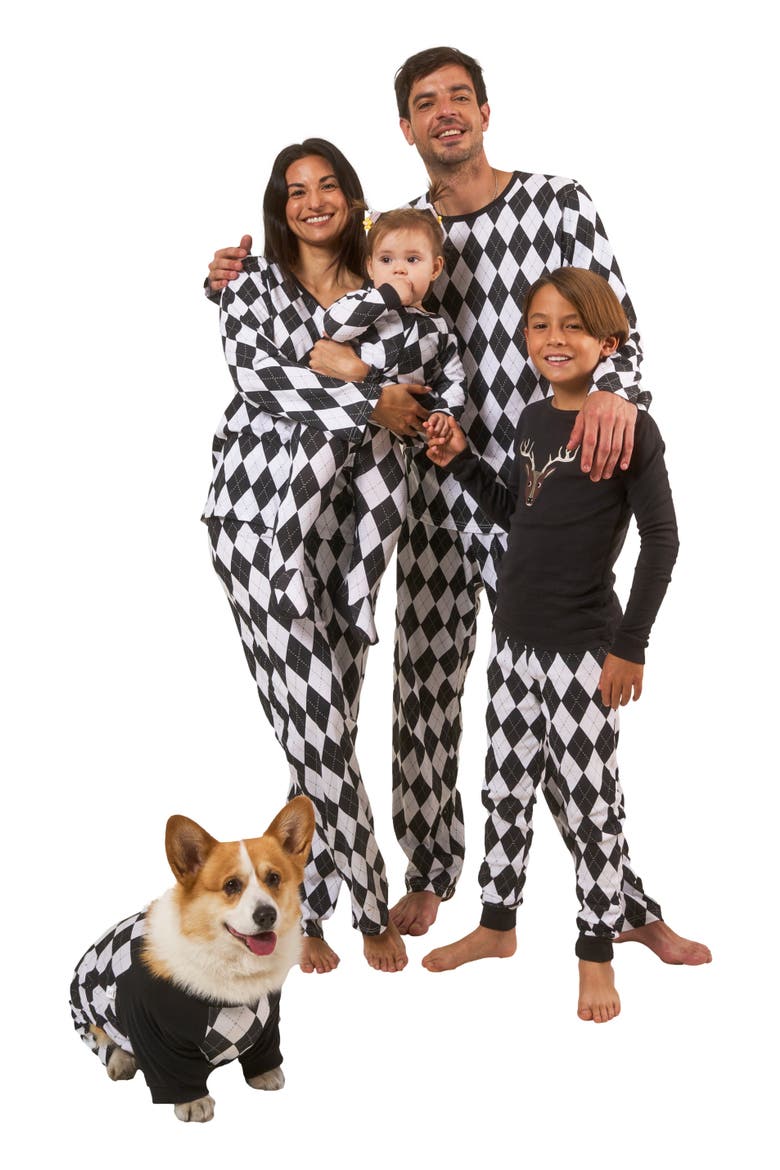 Women's Loose Fit Cotton Matching Family Holiday Pajamas, Classic & Geometric Patterns, Alternate, color, Argyle Black & White
