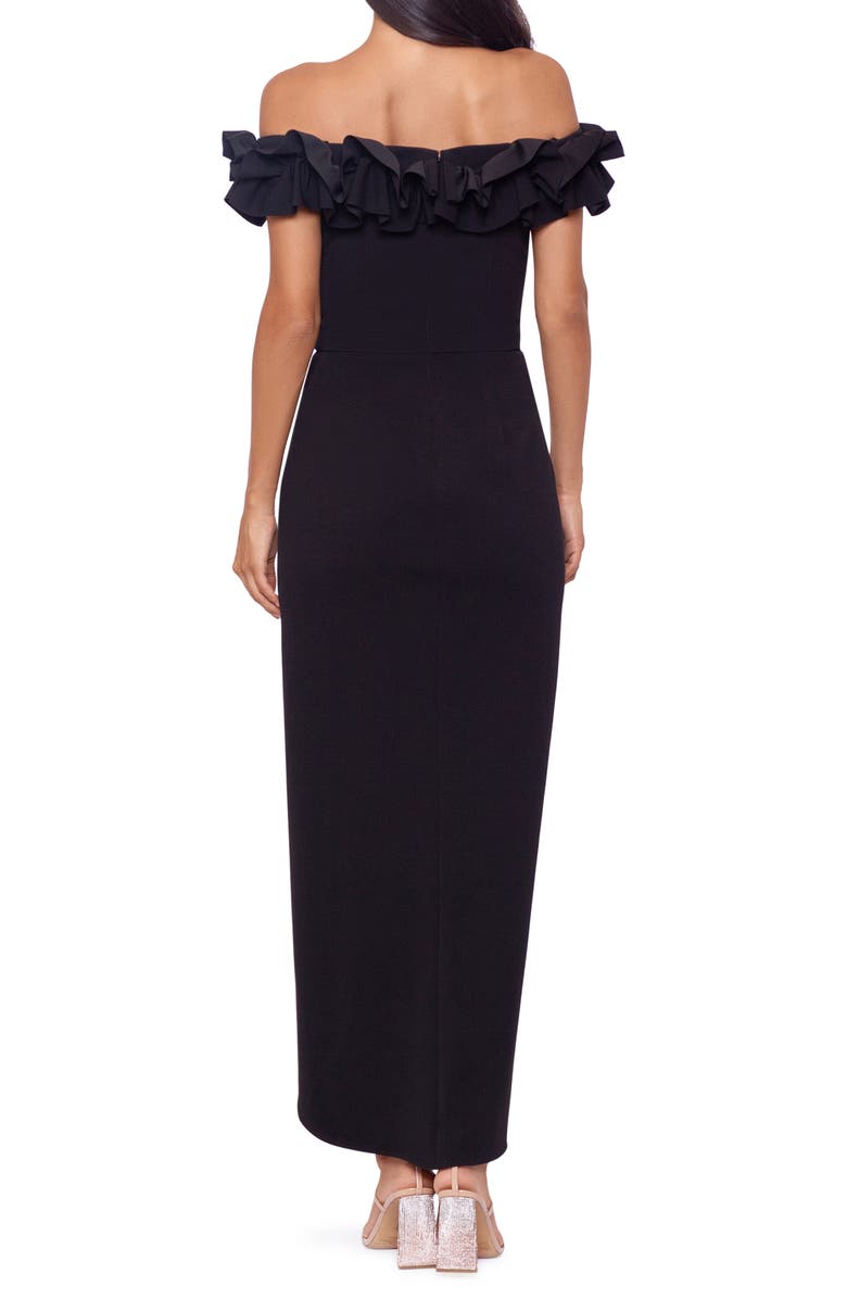 Xscape Evenings Ruffle Off the Shoulder Scuba Crepe Midi Dress, Alternate, color,
