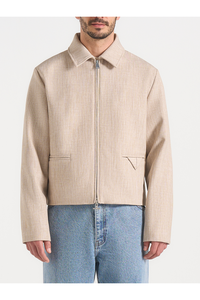 Amir Boxy Hatched Harrington Jacket, Alternate, color, Beige