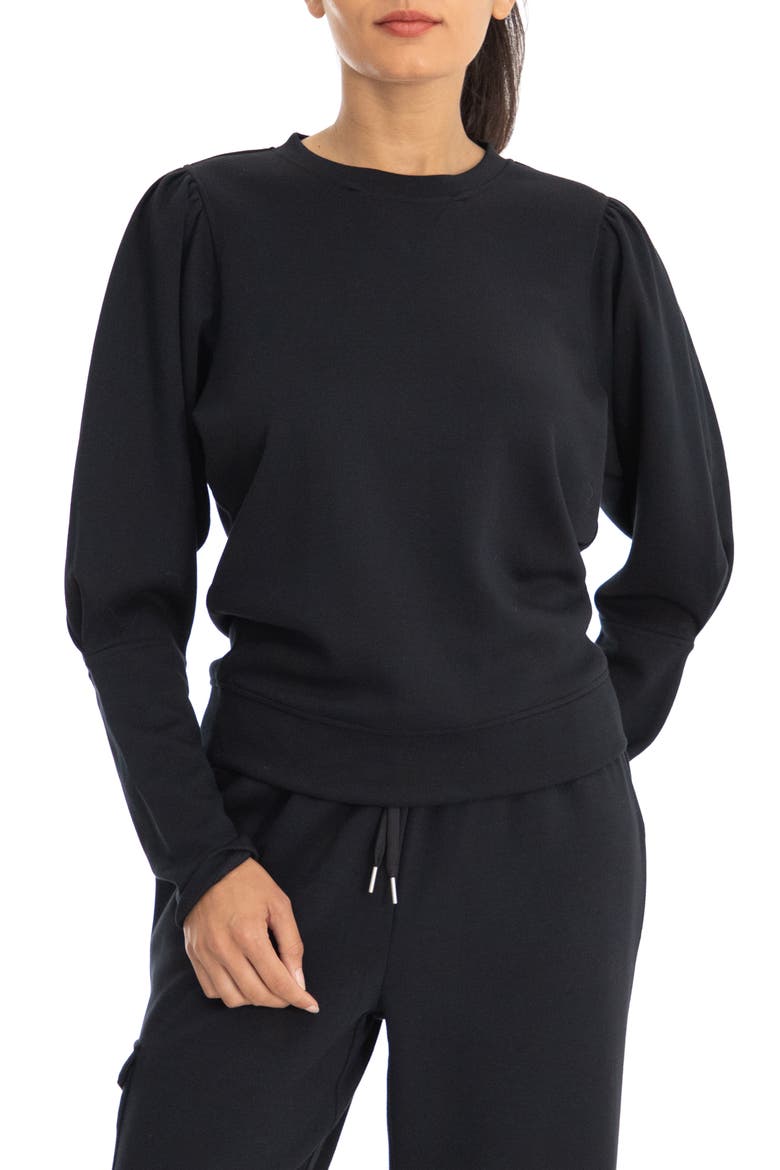 Scuba Pique Pleated Puff Sleeve Sweatshirt, Main, color, BLACK BEAUTY