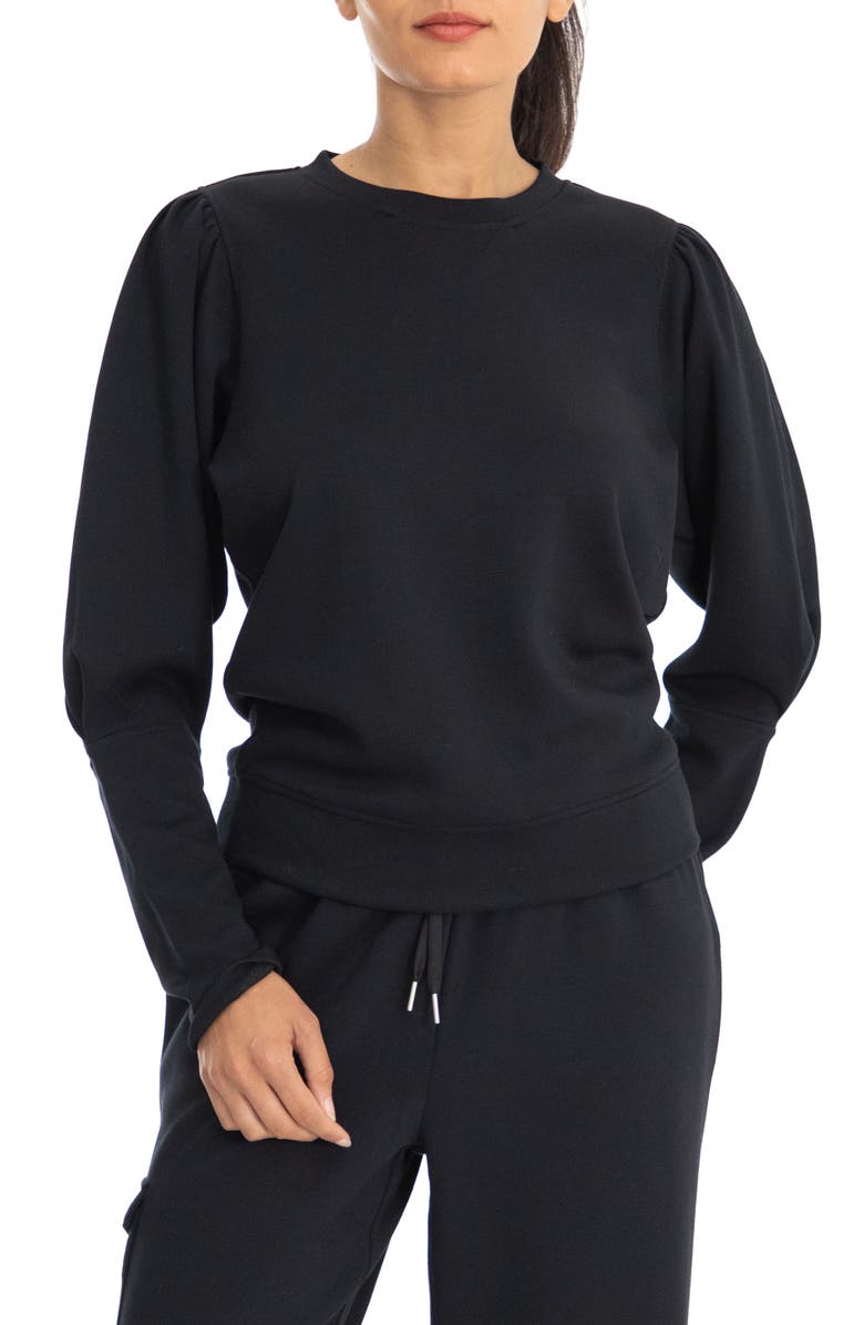 Nanette Lepore Play Scuba Pique Pleated Puff Sleeve Sweatshirt, Main, color,