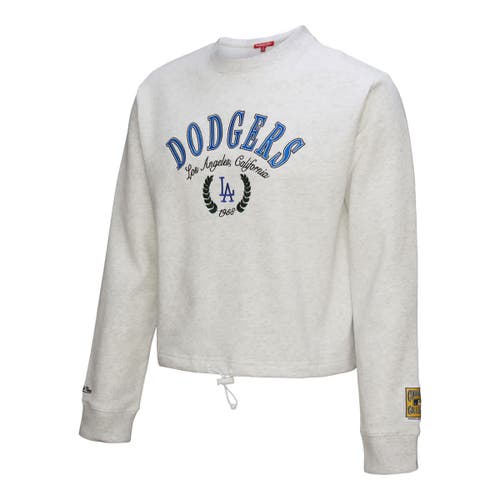Mitchell & Ness Heather Gray Los Angeles Dodgers Cropped Toggle Pullover Sweatshirt