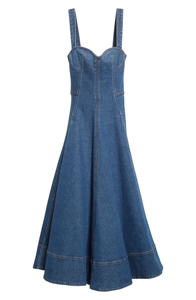 Oscar de la Renta Sweetheart Neck Denim Dress, Alternate, color, 