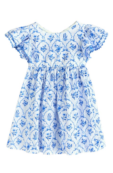 Kids' Pretty Angel Rickrack Trim Flutter Sleeve Clip Dot Cotton Dress (Baby, Toddler & Little Kid)