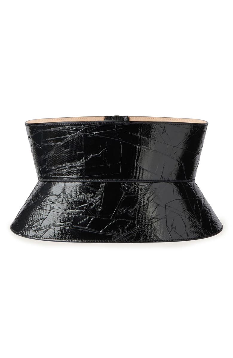 Givenchy Tape Print Patent Leather Corset Belt, Main, color, Black
