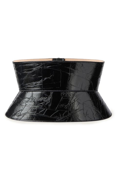 Tape Print Patent Leather Corset Belt