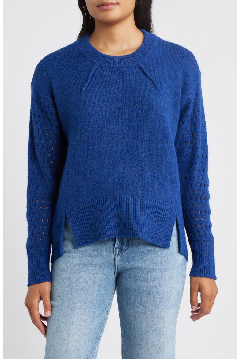 Open Stitch Sleeve Sweater, Main, color, TWILIGHT