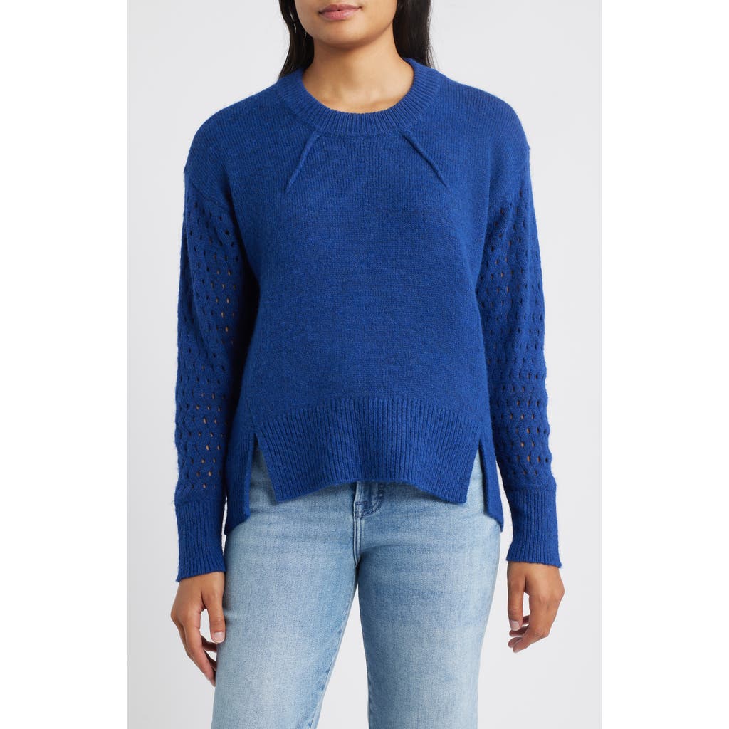 City Blues Open Stitch Sleeve Sweater In Blue