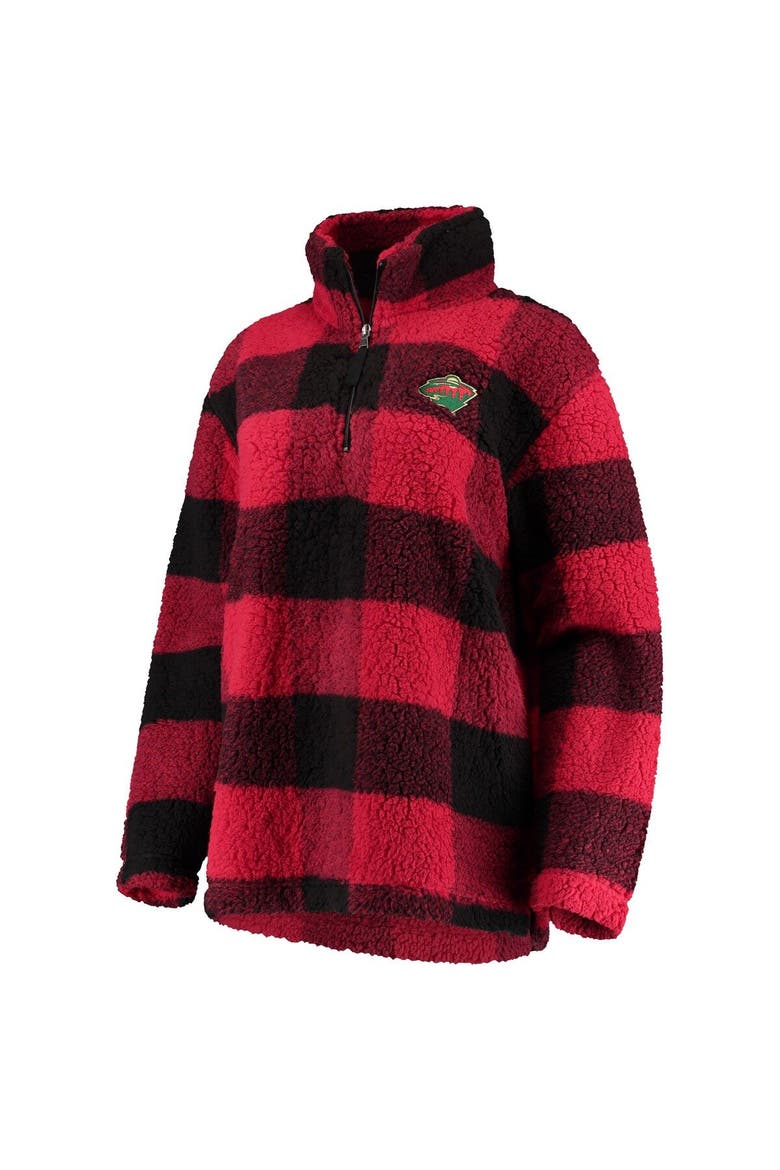 Women's G-III 4Her by Carl Banks Black/Red Minnesota Wild Plaid Sherpa Quarter-Zip Jacket, Alternate, color, Black