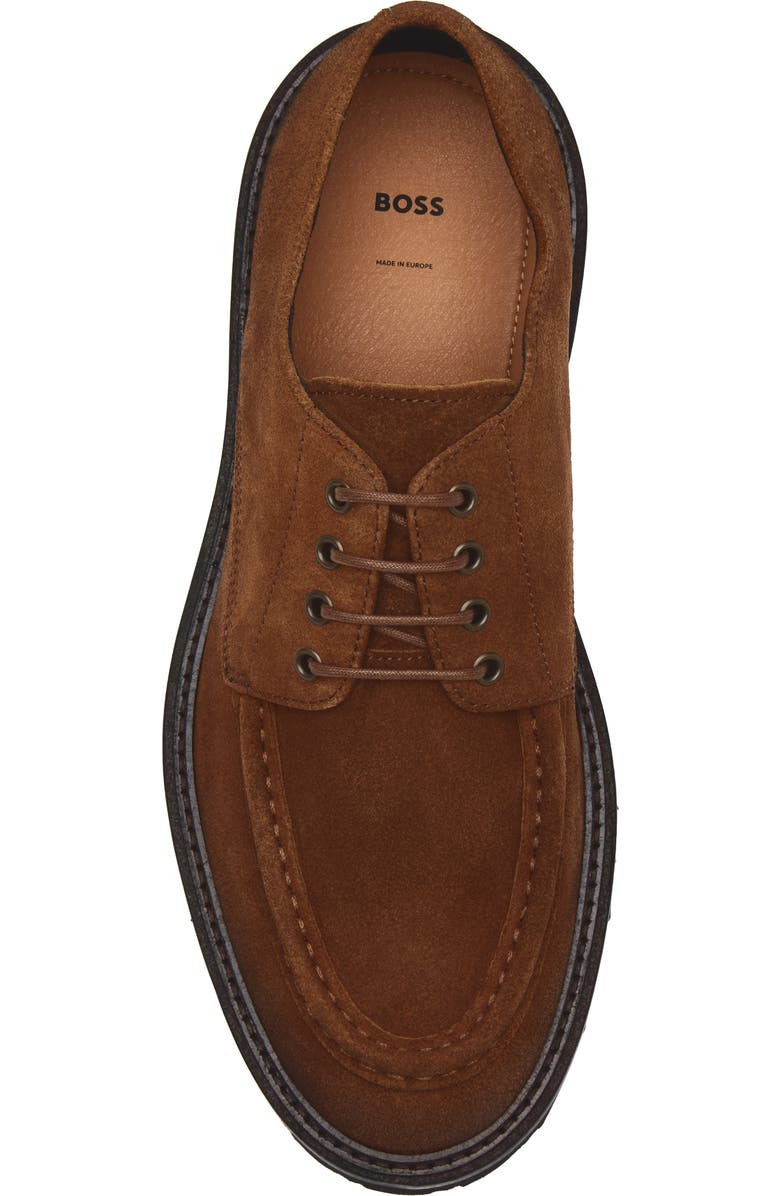 BOSS Julio Lugged Moc Toe Suede Derby, Alternate, color, Dark Brown