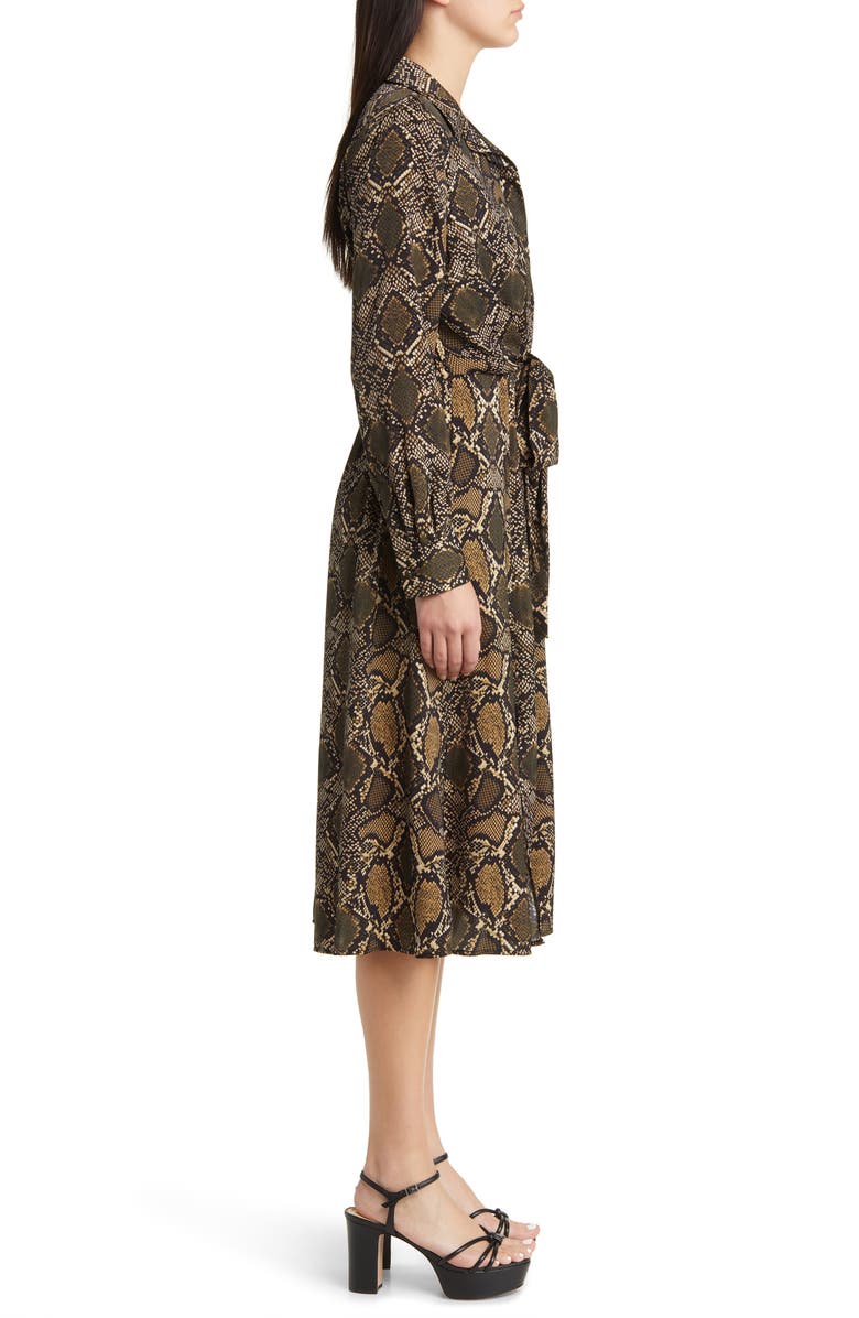 KOBI HALPERIN Snakeskin Print Front Tie Long Sleeve Shirtdress, Alternate, color, 