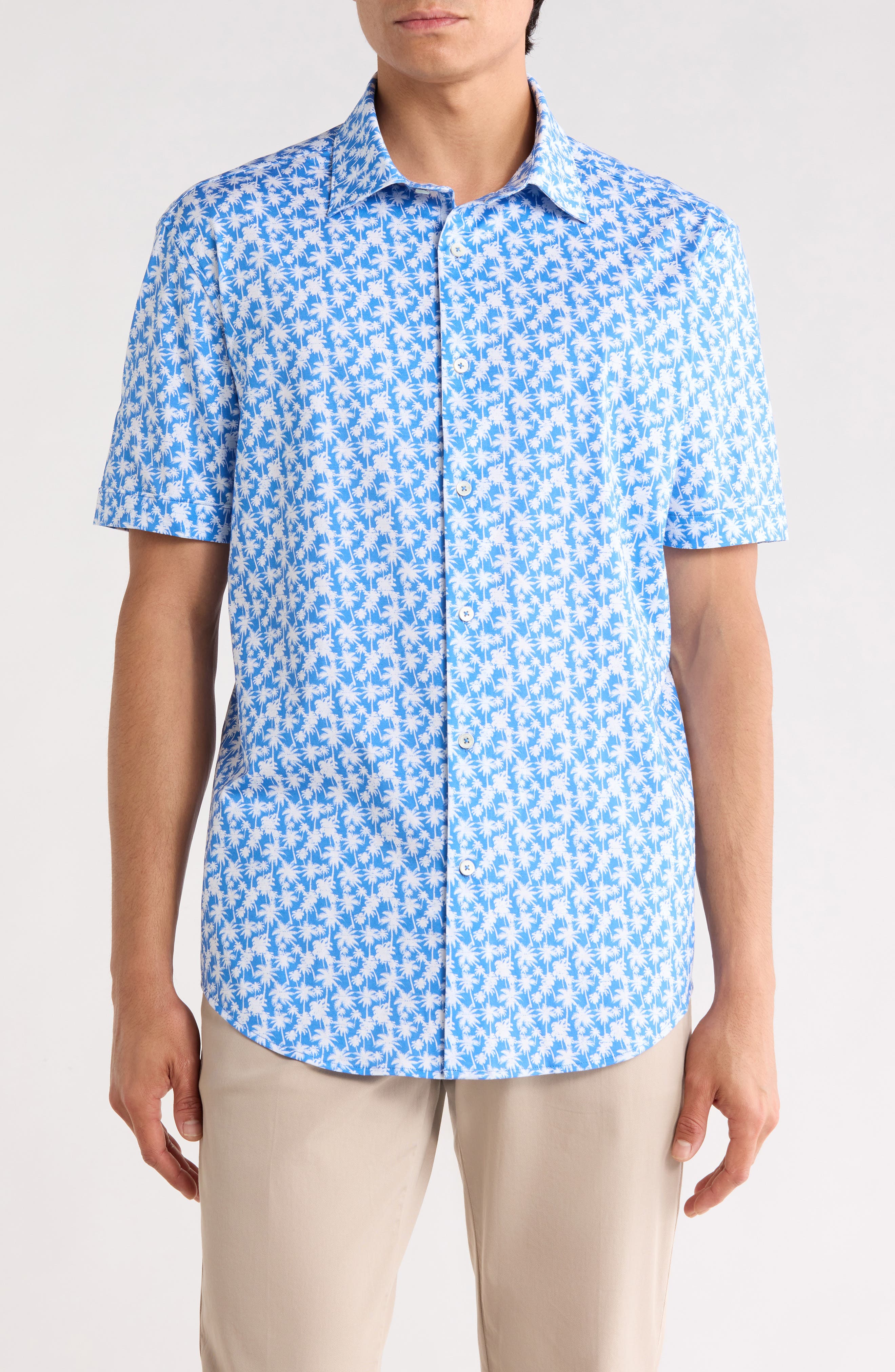Bugatchi OoohCotton® Palm Tree Print Short Sleeve Button-Up Shirt