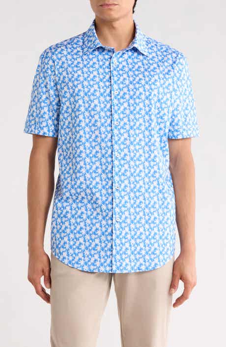 Bugatchi OoohCotton® Palm Tree Print Short Sleeve Button-Up Shirt