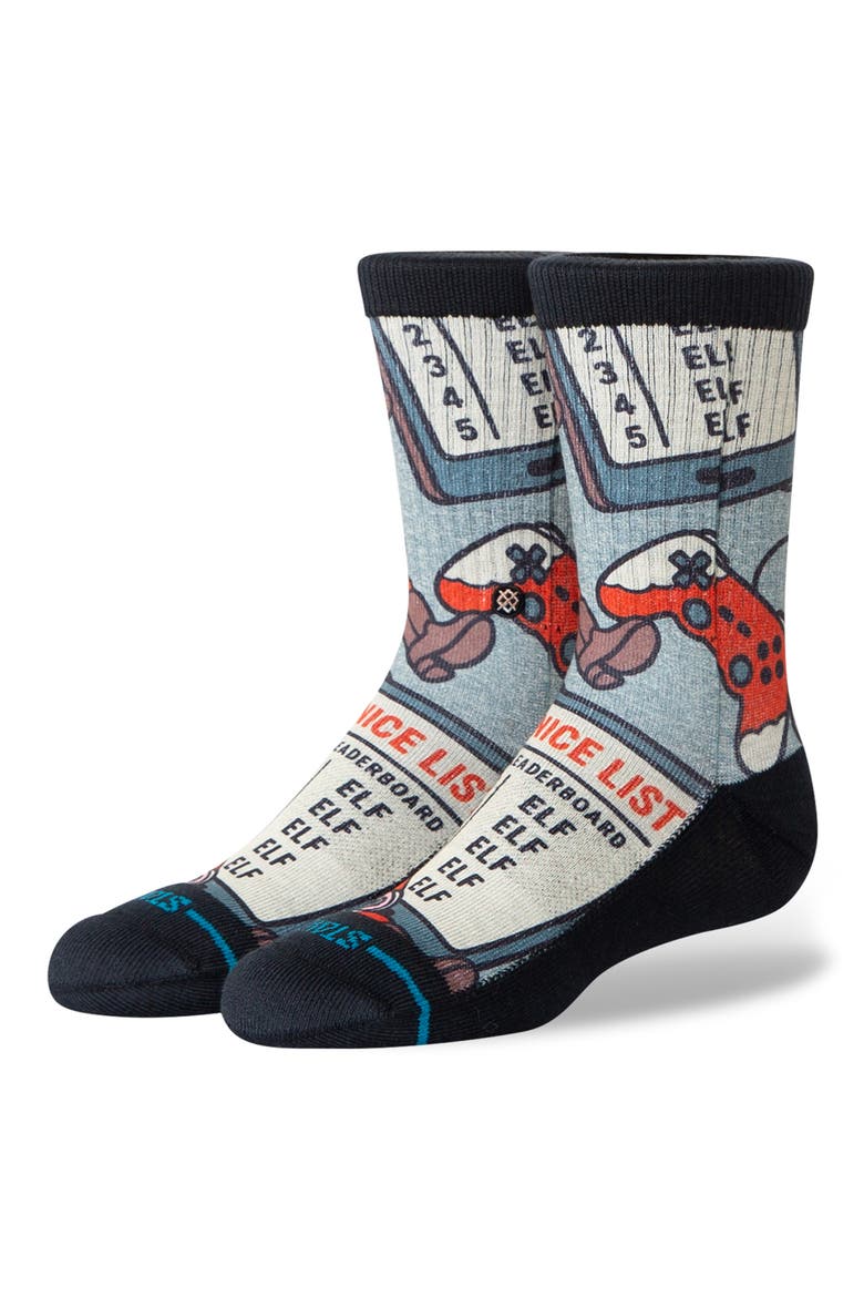 Kids' Santa Cowboy Crew Socks, Alternate, color, BLUE MULTI