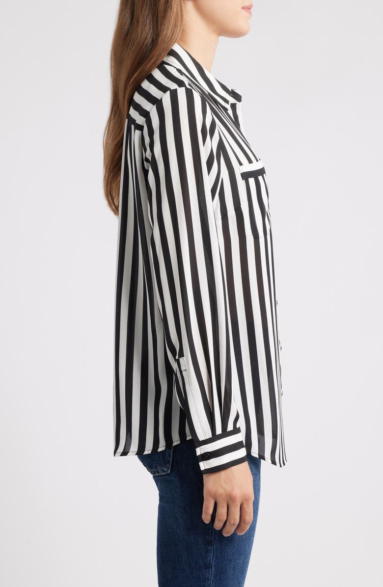 KASPER Stripe Button-Up Shirt, Alternate, color, Black/ Vanilla Ice