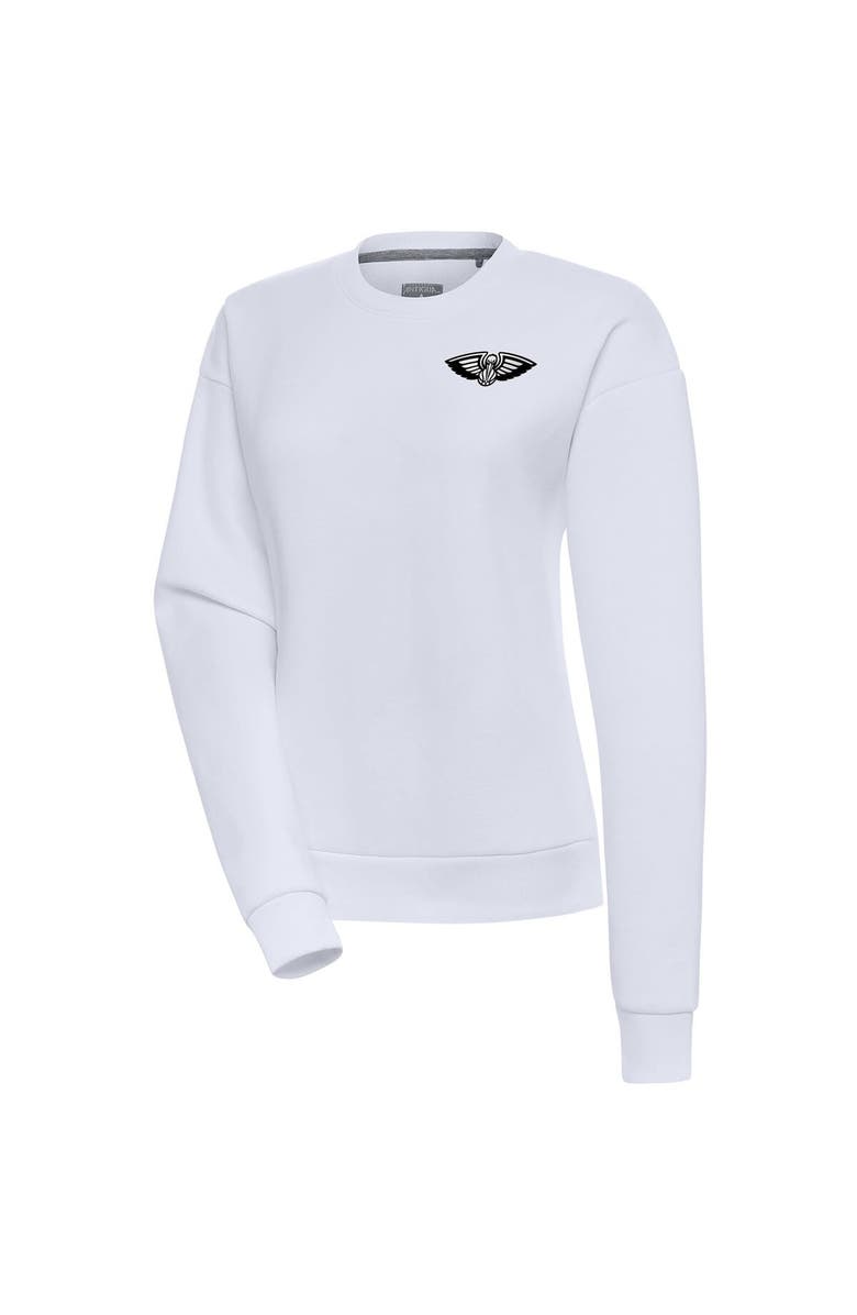 ANTIGUA Women's Antigua  White New Orleans Pelicans Brushed Metallic Victory Pullover Sweatshirt, Main, color, 