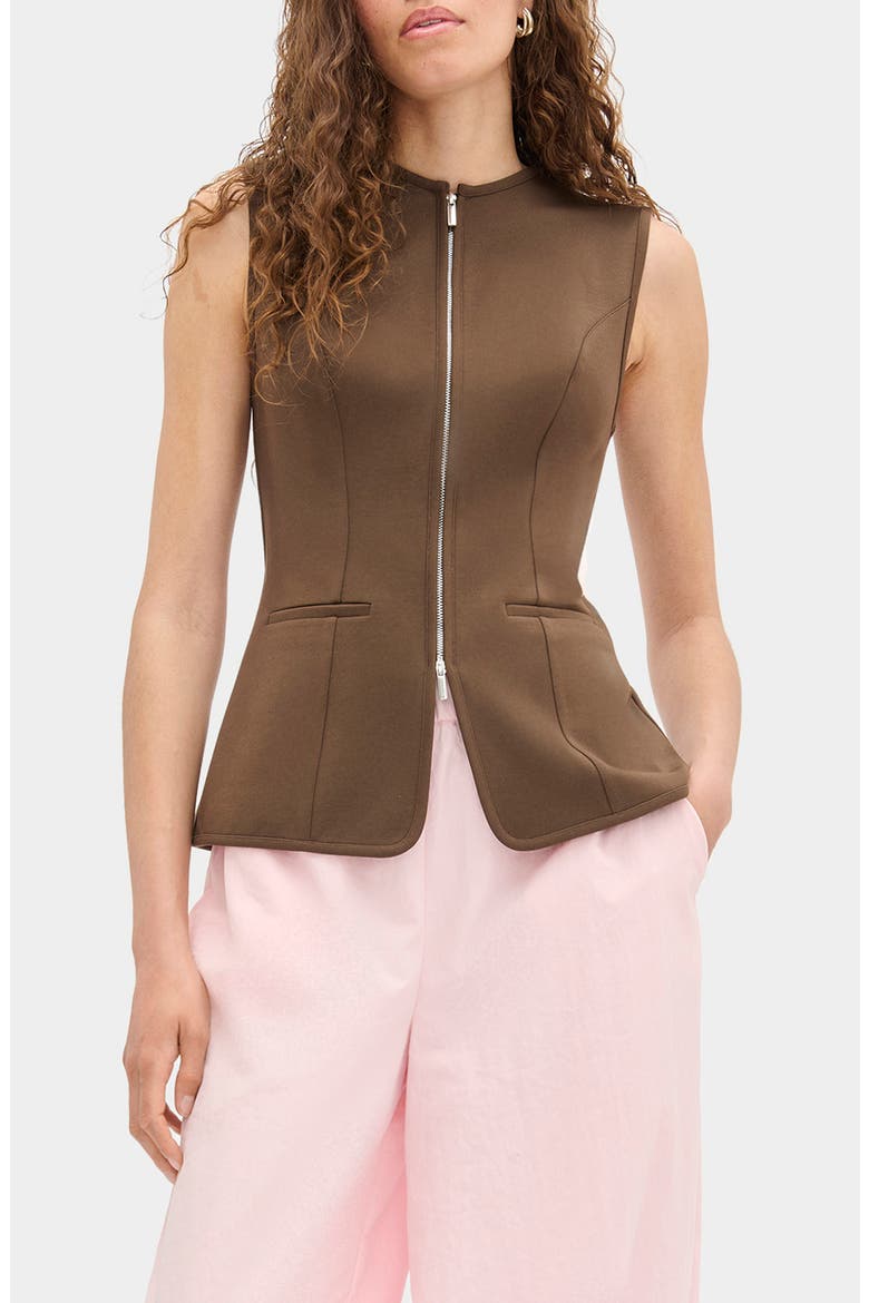 Miguel Zip Ponte Vest, Main, color, BROWN