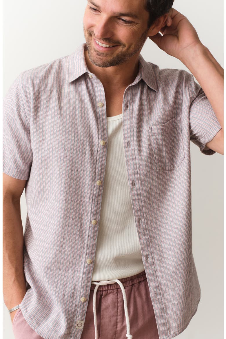 Stretch Selvage Short Sleeve Button-Up Shirt, Alternate, color, PURPLE MATCHSTICK PRINT