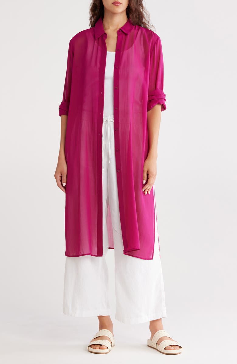 Eileen Fisher Long Sleeve Silk Shirt Dress, Main, color, Rhapsody