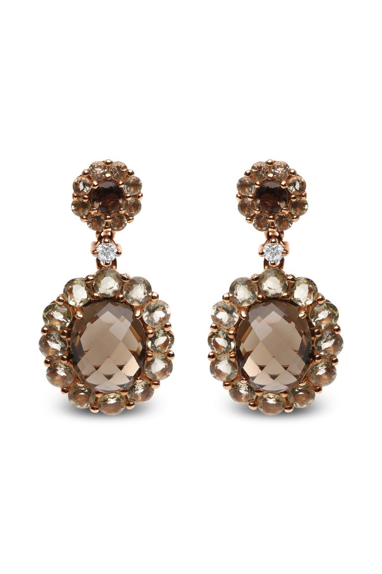 18K Gold Diamond Accent & Lemon & Smoky Color Quartz Gemstone Dangle Drop Earring, Main, color, Pink