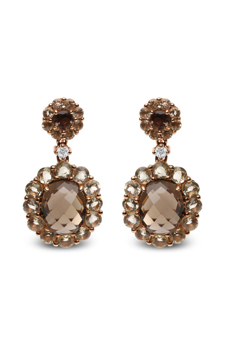 Haus of Brilliance 18K Gold Diamond Accent & Lemon & Smoky Color Quartz Gemstone Dangle Drop Earring, Main, color, Pink